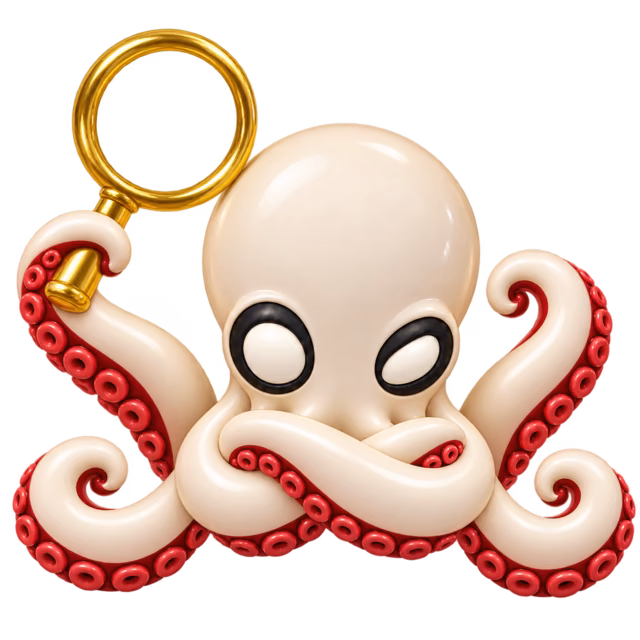 FileFinder octopus holding a gold magnifying glass