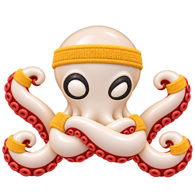 Physio octopus wearing a yellow sweatband