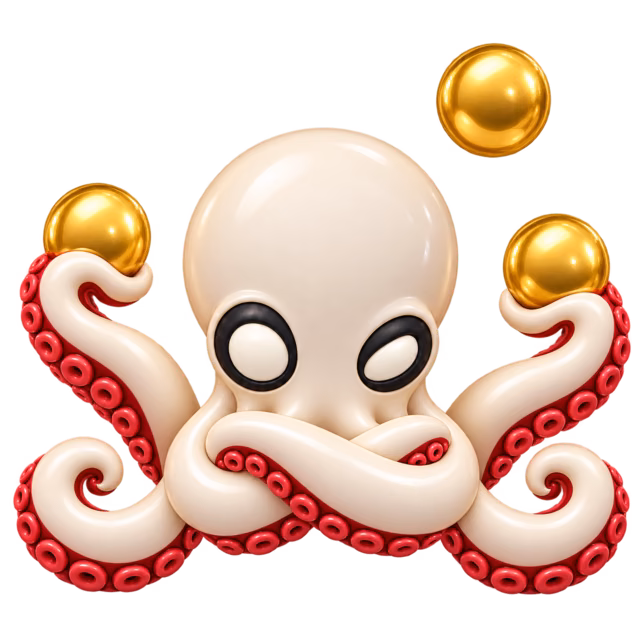 Triage octopus juggling three gold balls